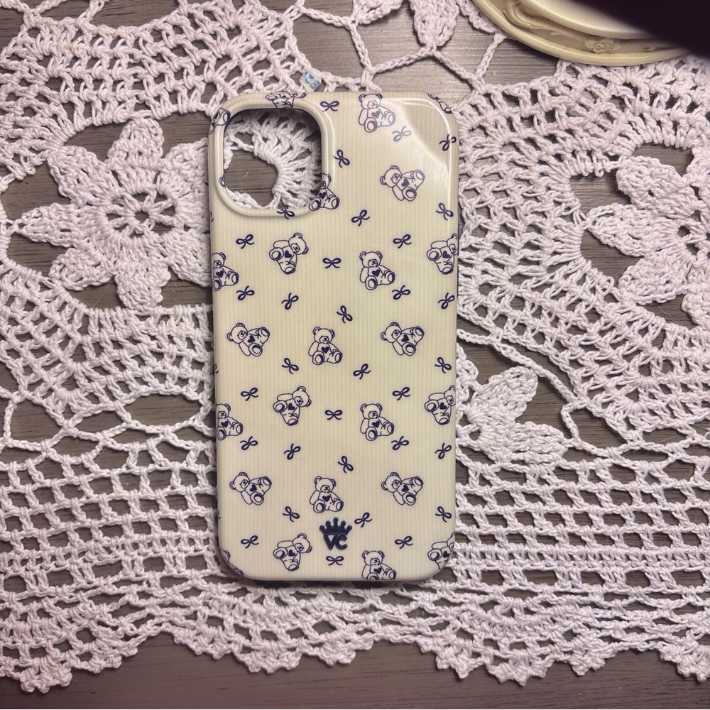 💙Teddy Bear Pattern Phone Case - 15 plus White🤍